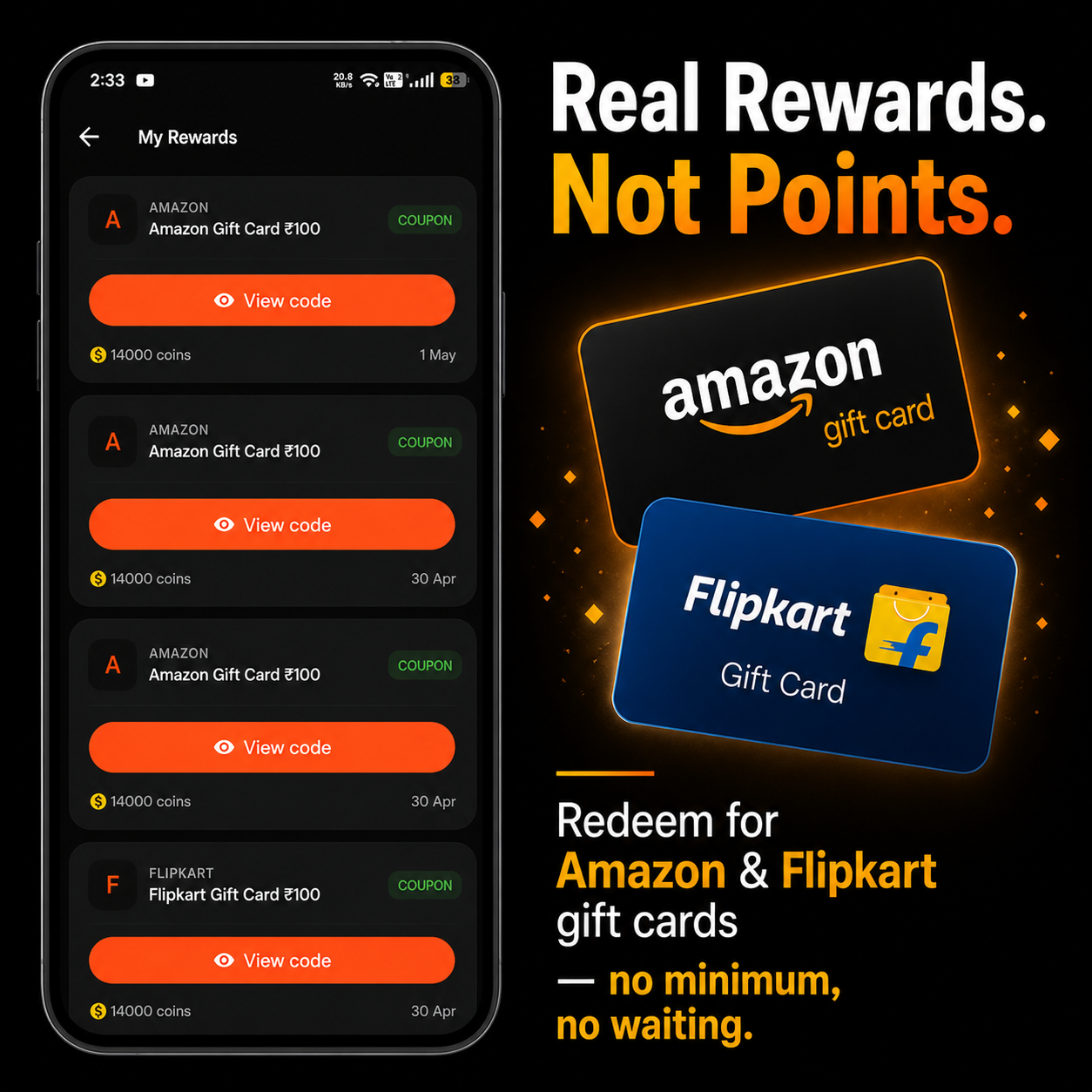 Real Rewards — Amazon and Flipkart gift cards
